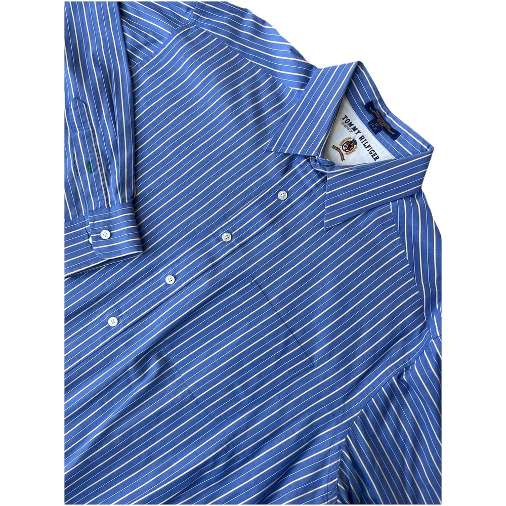Tommy Hilfiger Dress Button Down Shirt Mens Blue‎ Seersucker Striped 17 34-35